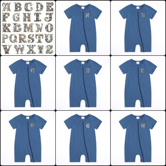 MONOGRAM-BABY ROMPER-*NWT* Short Sleeve Short Double Zipper Bodysuit Cotton Blue - Picture 12 of 16